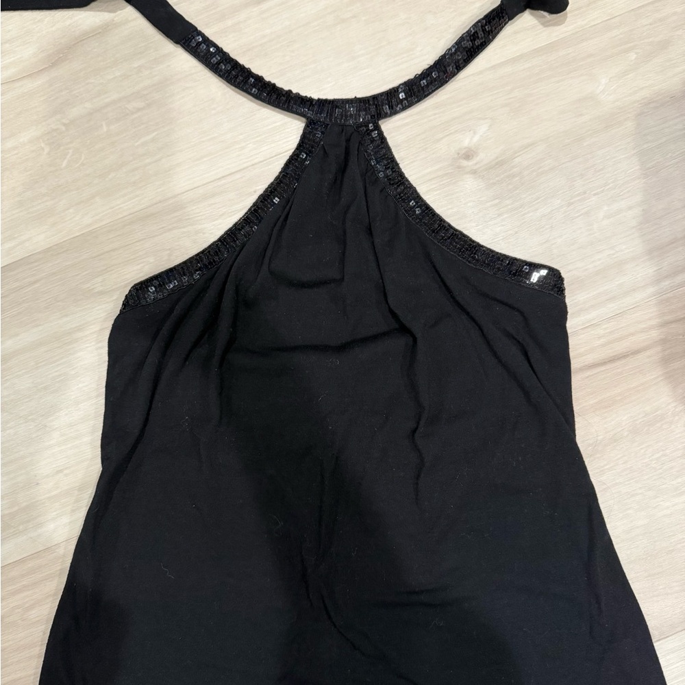 6 Degrees Black Halter Top with Sequin Detail